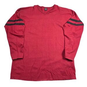 Further Out Red Long Sleeve V Neck Rugby‎ Shirt Mens L Y2k 2000s Grunge Skater